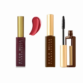 Ecco Bella Plant-Based Vegan Natural Glow Kit, Natural Lip Gloss (Power), FlowerColor Mascara (Brown)