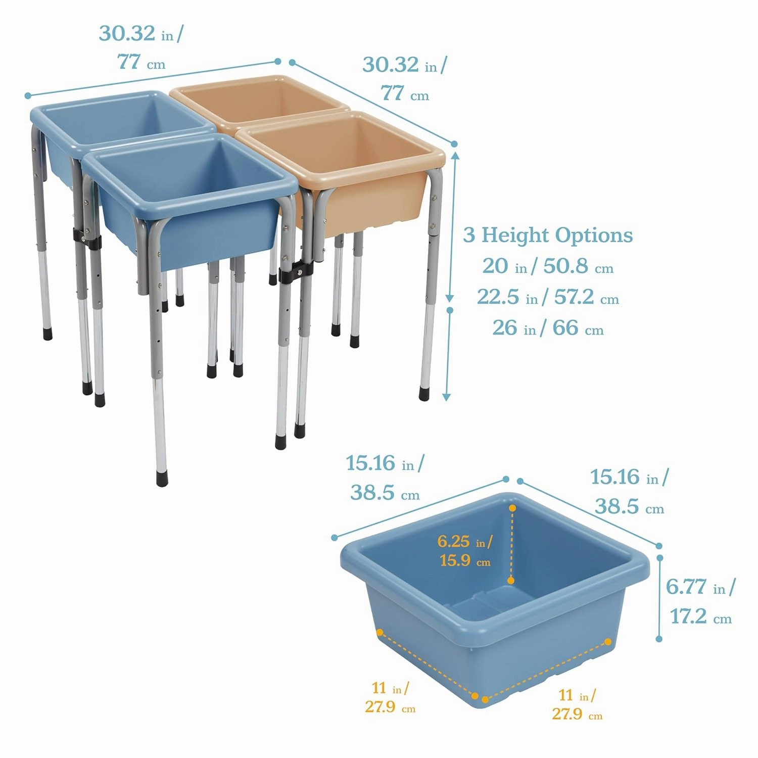 ECR4Kids 4-Station Sand and Water Adjustable Play Table, Sensory Bins, Sand/Powder Blue