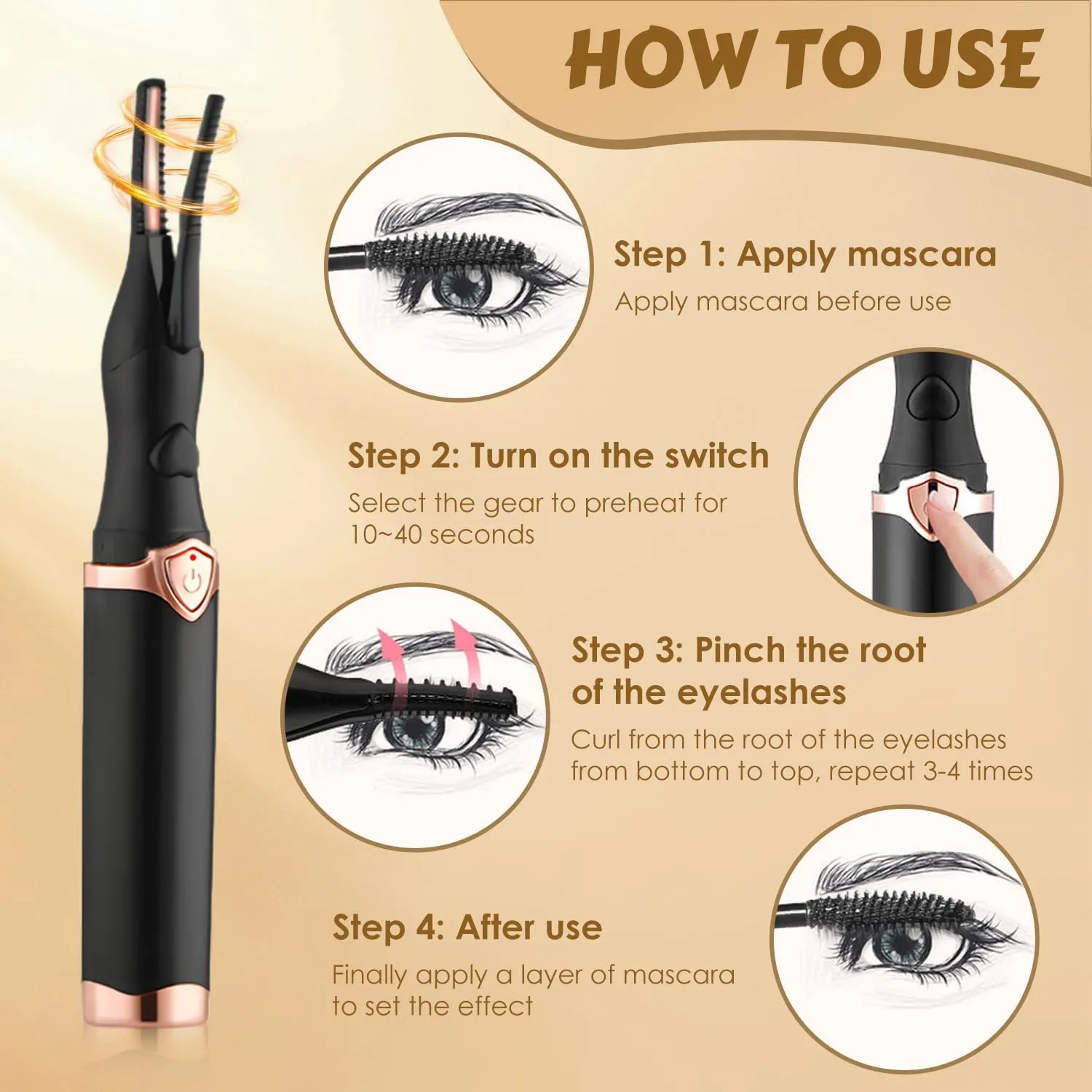 Electric Eyelash Curler for Women, 2025 Upgraded Portable Heated Eyelash Curler, 3 Heat Modes and Smart Temperature Control Natural Curling 24H Long-Lasting (2*Black)
