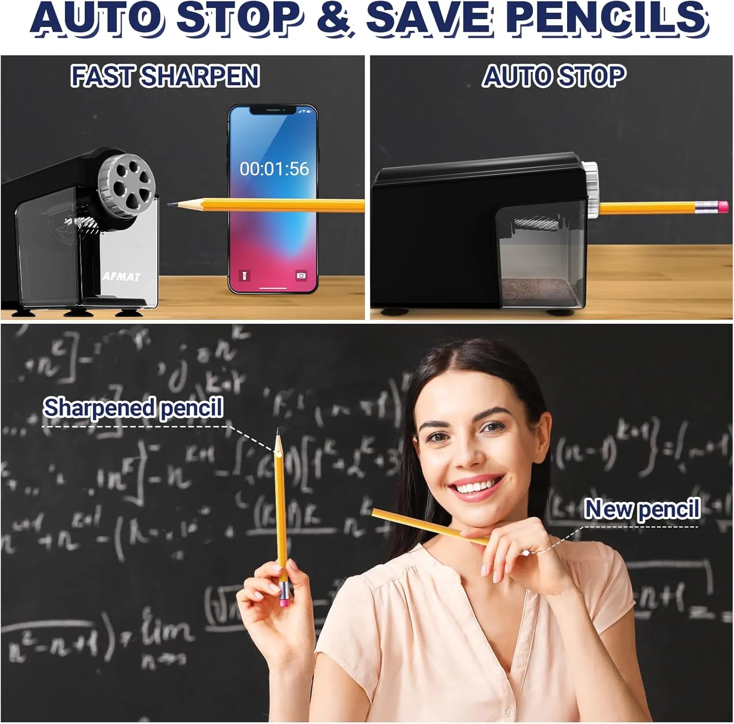 Electric Pencil Sharpener Heavy Duty, 6-Hole Classroom Pencil Sharpener for 6-11mm Pencils, Auto Stop Pencil Sharpeners Plug in,10000 Sharpening Times, Save Colored Pencils, Black