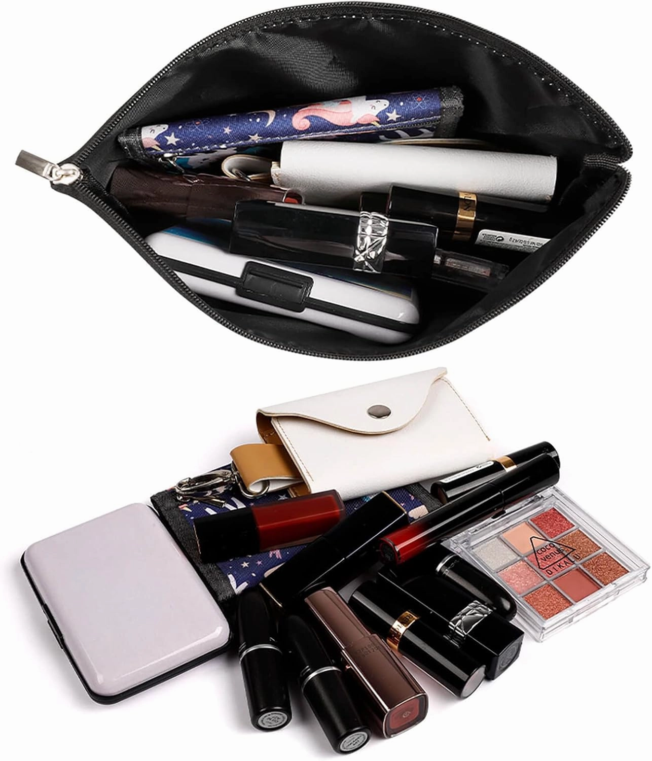 Elegant Makeup Bag, Black and Blue Chevron, Zig Zag Pattern Cosmetic Bag Large Capacity Pouch Portable Organizer for Men & Women