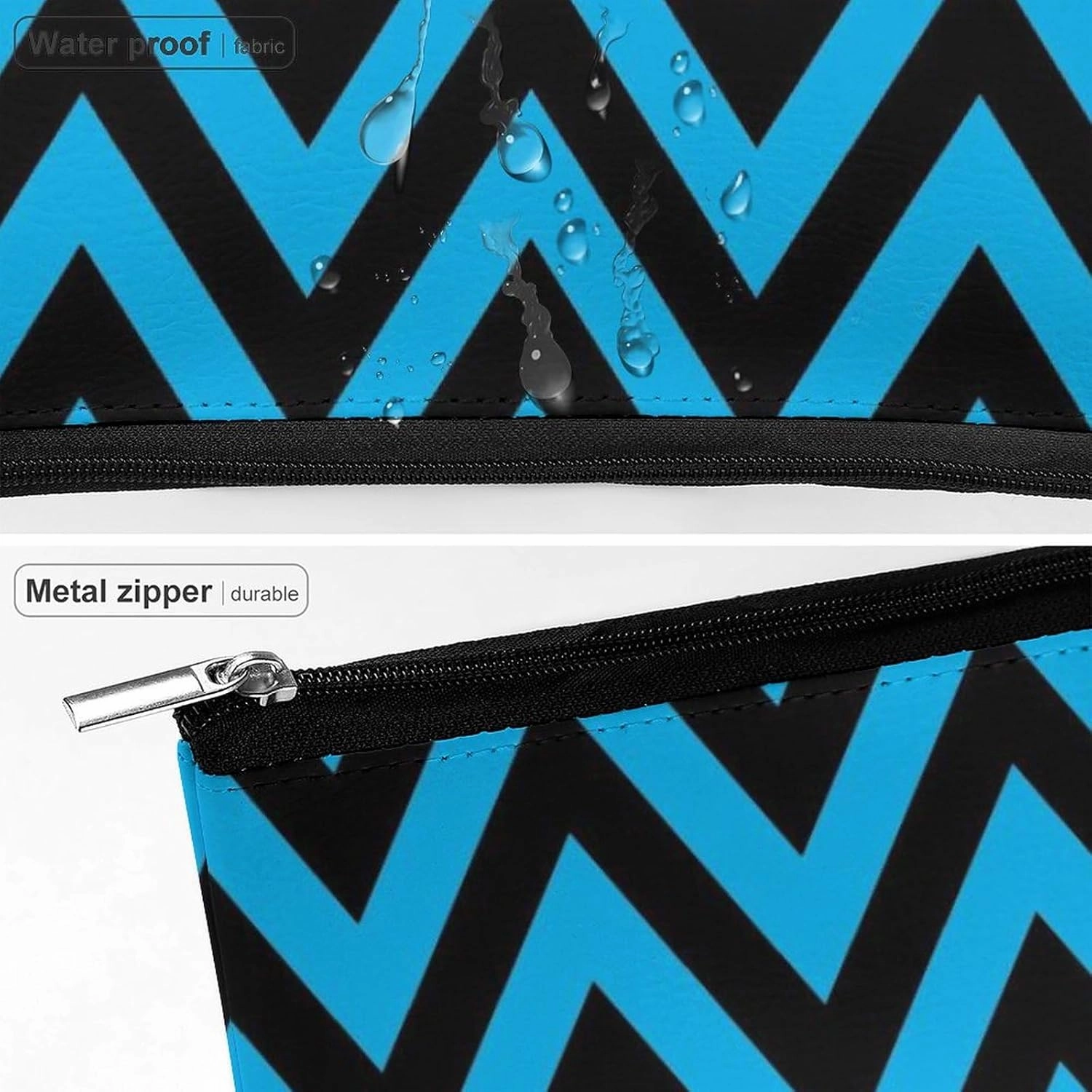 Elegant Makeup Bag, Black and Blue Chevron, Zig Zag Pattern Cosmetic Bag Large Capacity Pouch Portable Organizer for Men & Women