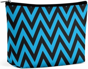 Elegant Makeup Bag, Black and Blue Chevron, Zig Zag Pattern Cosmetic Bag Large Capacity Pouch Portable Organizer for Men & Women