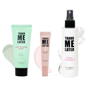Elizabeth Mott Bundle : Color Correcting Face Primer, Eye Shadow Primer & 3-in-1 Dewy Setting Spray - Neutralizes Redness, Long-Lasting, Hydrating Makeup Set
