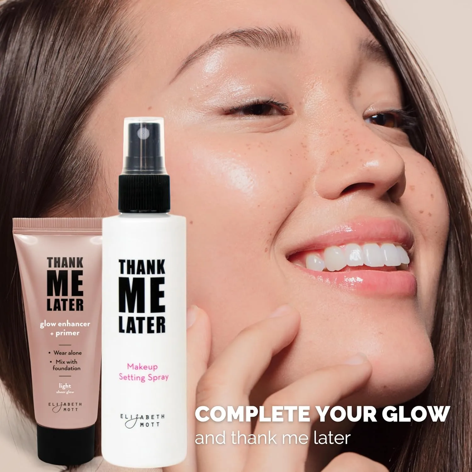 Elizabeth Mott Thank Me Later Glow Enhancer & Primer – Dermatologist & Allergy Tested – Illuminating Makeup Base & Highlighter for a Natural Glow – Vegan, Cruelty-Free - Light Sheer Glow Shade, 30g