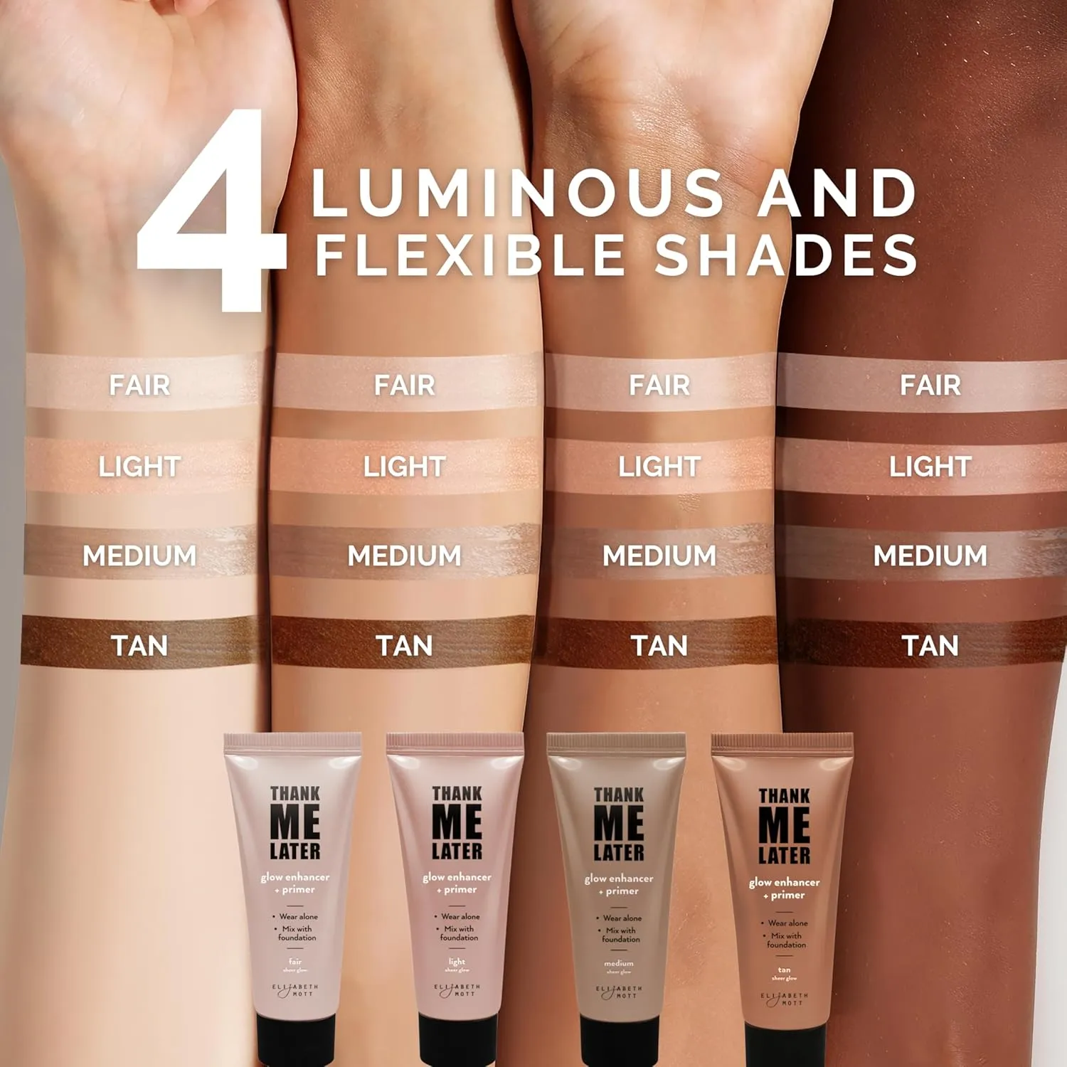 Elizabeth Mott Thank Me Later Glow Enhancer & Primer – Dermatologist & Allergy Tested – Illuminating Makeup Base & Highlighter for a Natural Glow – Vegan, Cruelty-Free - Light Sheer Glow Shade, 30g