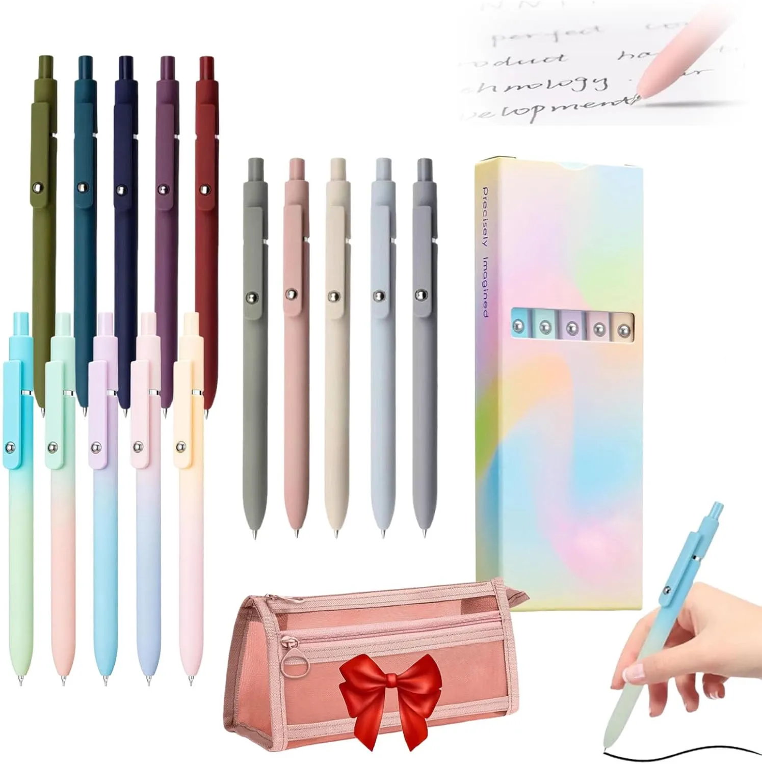 Emboadlie Gel Pens,Gettoreach 5 PCS Gel Ink Pens, Houtndguter 0.5mm Medium Tip Black Ink Roller Ball Pen, Quick Drying Pen for Smooth Writing (A B C)