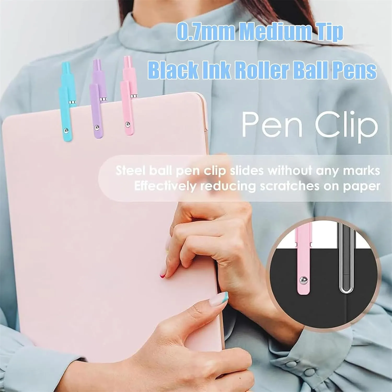 Emboadlie Gel Pens,Gettoreach 5 PCS Gel Ink Pens, Houtndguter 0.5mm Medium Tip Black Ink Roller Ball Pen, Quick Drying Pen for Smooth Writing (A B C)