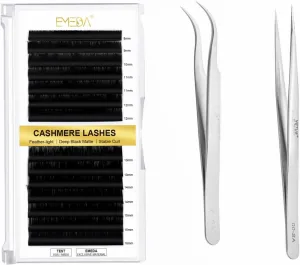 EMEDA Cashmere Volume Lash Extensions 0.05-D-Mix-8-16mm and Lash Extension Tweezers 2 Pieces VETUS Straight Pointer and J Curved Tweezers