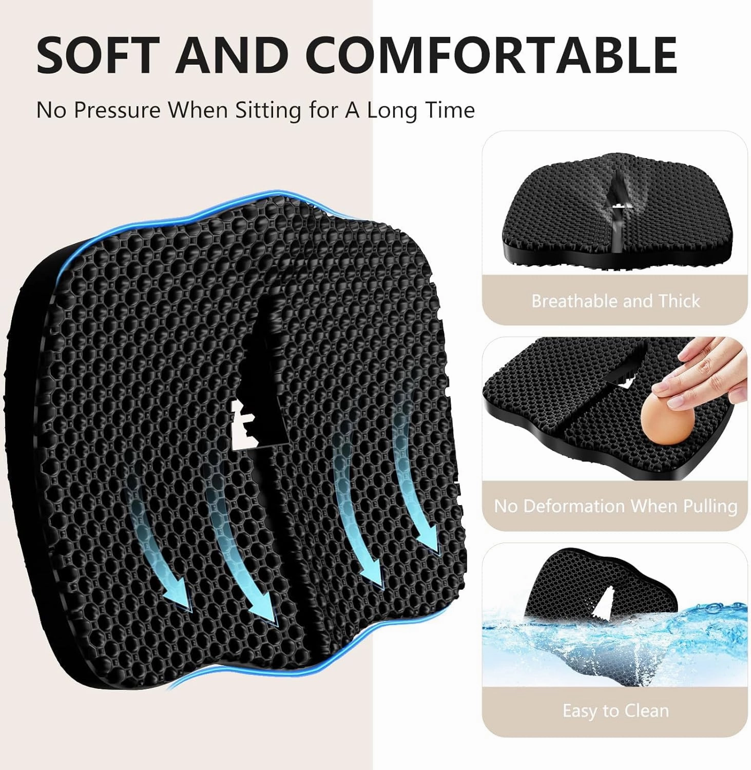 Enlarged Gel Seat Cushion 19in Super Large Thick, Gel Cushion Seat for Pressure Relief for Long Siiting, Coccyx Sciatica Pain Relief, Egg Cushion Chair Pads for Wheelchair Car Office Chair
