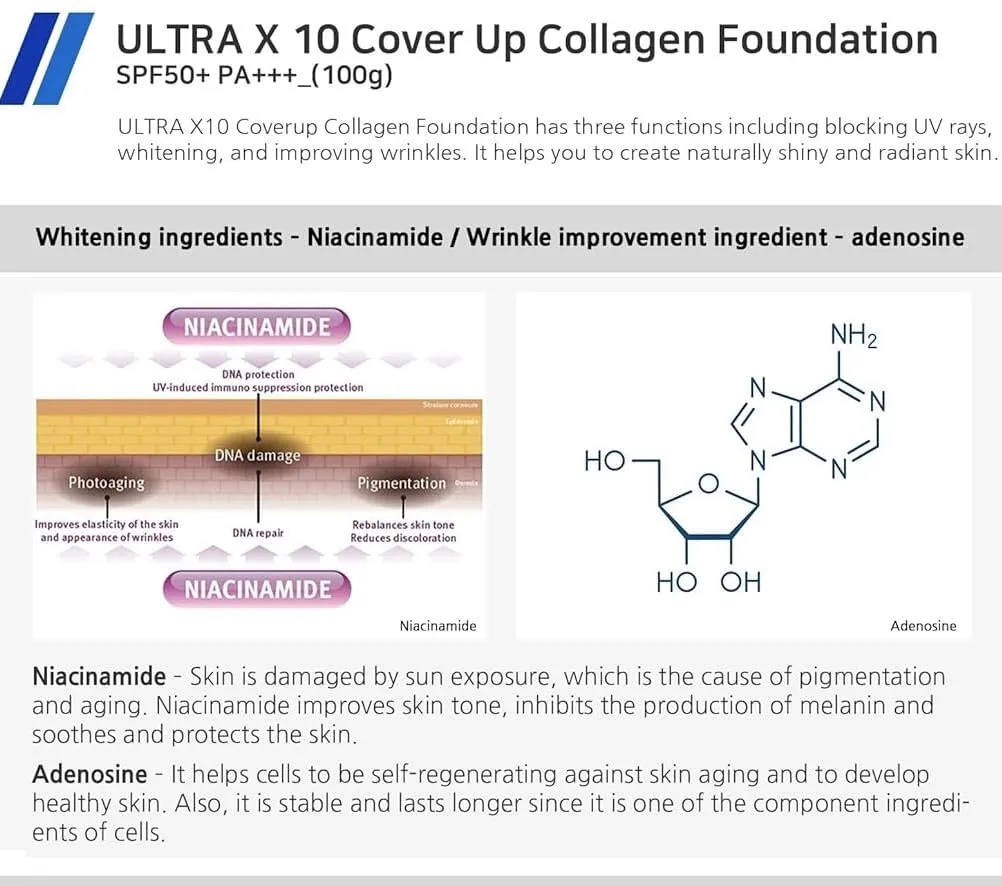 Enough Ultra X10 Cover Up Collagen Foundation, SPF50  PA   , 13 Light Beige, 3.53 oz (100 g)