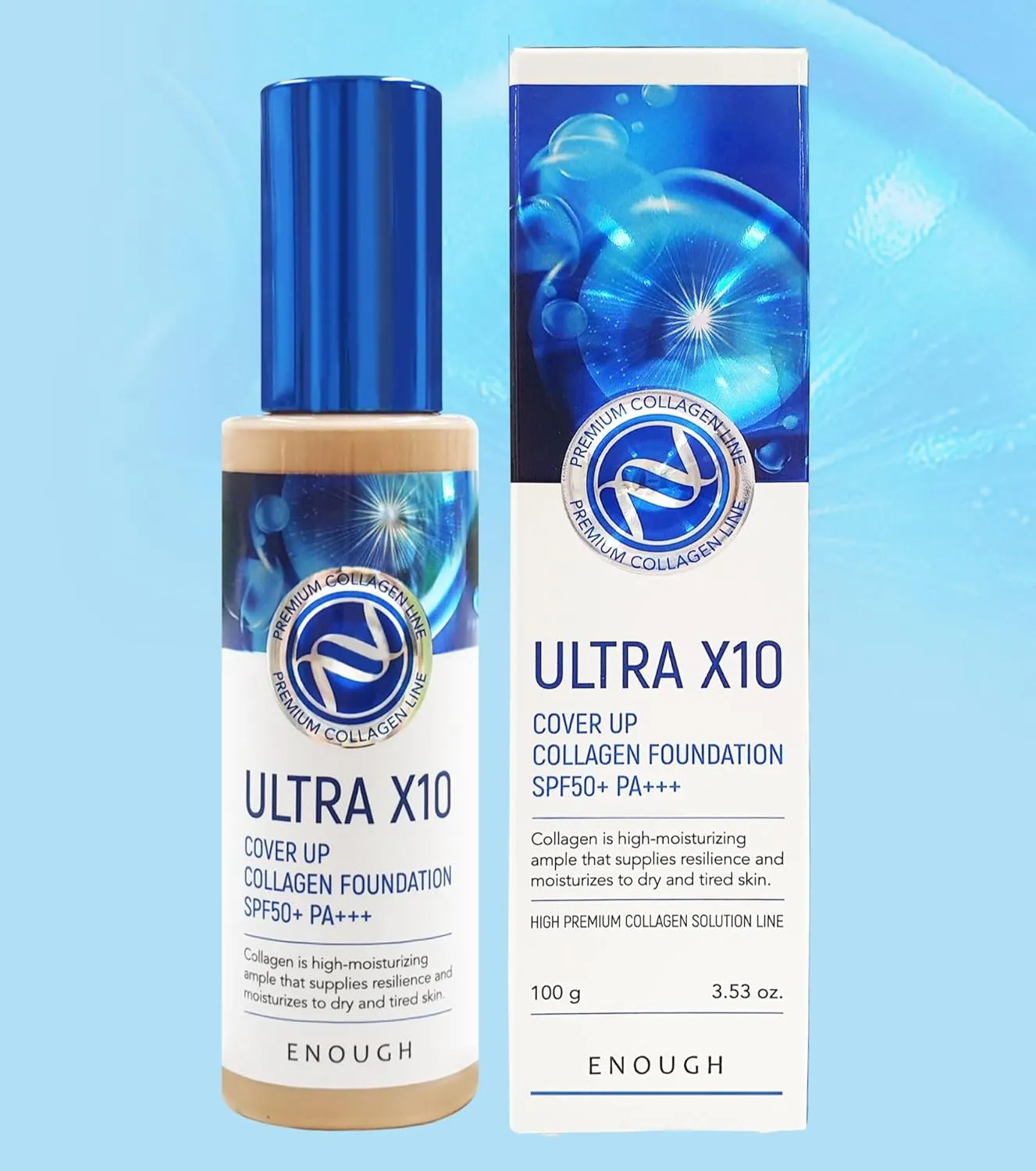 Enough Ultra X10 Cover Up Collagen Foundation, SPF50  PA   , 13 Light Beige, 3.53 oz (100 g)