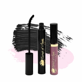 Essence of Argan Lash Conditioner Mascara & Nourishing Lip Gloss Plumper with Organic Argan Oil - Waterproof Black Mascara Plus Plumping Lip Balm for Voluptuous Sexy Lips and Longer Stronger Lashes