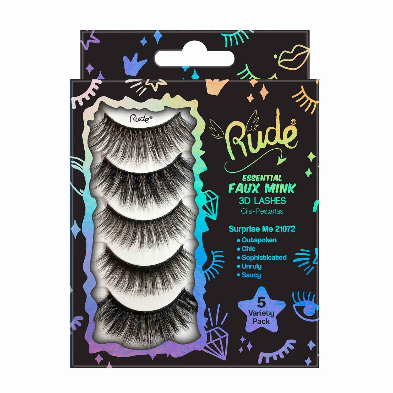 Essential Faux Mink 3D Lashes - Surprise Me by Rude Cosmetics for Women - 5 Pair Eyelashes