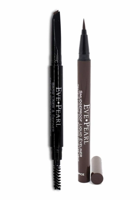 EVE PEARL Brow Liner and Definer Duo Eye Makeup Kit Liquid Eyeliner Long Lasting Brow Pencil Set- Brown Espresso