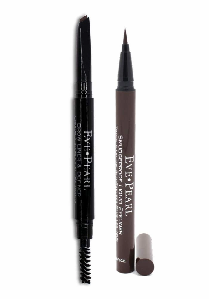 EVE PEARL Brow Liner and Definer Duo Eye Makeup Kit Liquid Eyeliner Long Lasting Brow Pencil Set- Brown Espresso