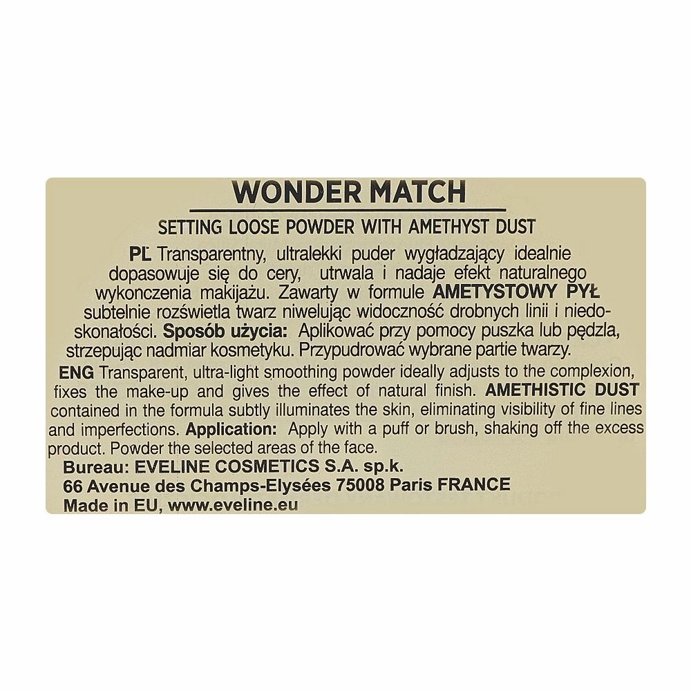 Eveline Wonder Match Translucent Loose Setting Powder With Amethyst Dust, 6g