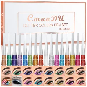 evpct 16 Color Liquid Glitter Eyeliner Sets Eyeliner Glitter Liquid Liners for Women White Silver Rose Gold Pink Liquid Sparkly Glitter Eyeliner delineador con glitter de colores para ojos colores