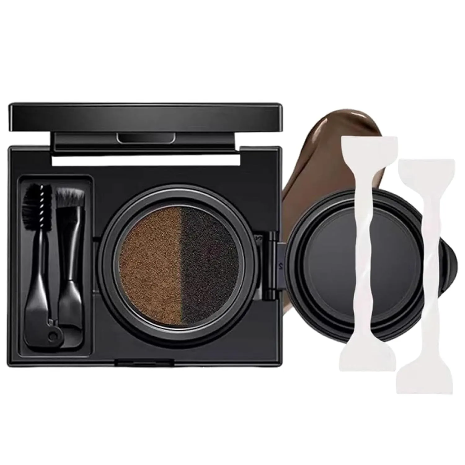 Eyebrow & Eyeliner Cream With Stamp - Eyebrow Stencil Kit for Women, 2 In 1 Eyebrow & Eyeliner Cream With Stamp, Double Color Eyebrow Cream Waterproof, with Double Ended Brush (#01)
