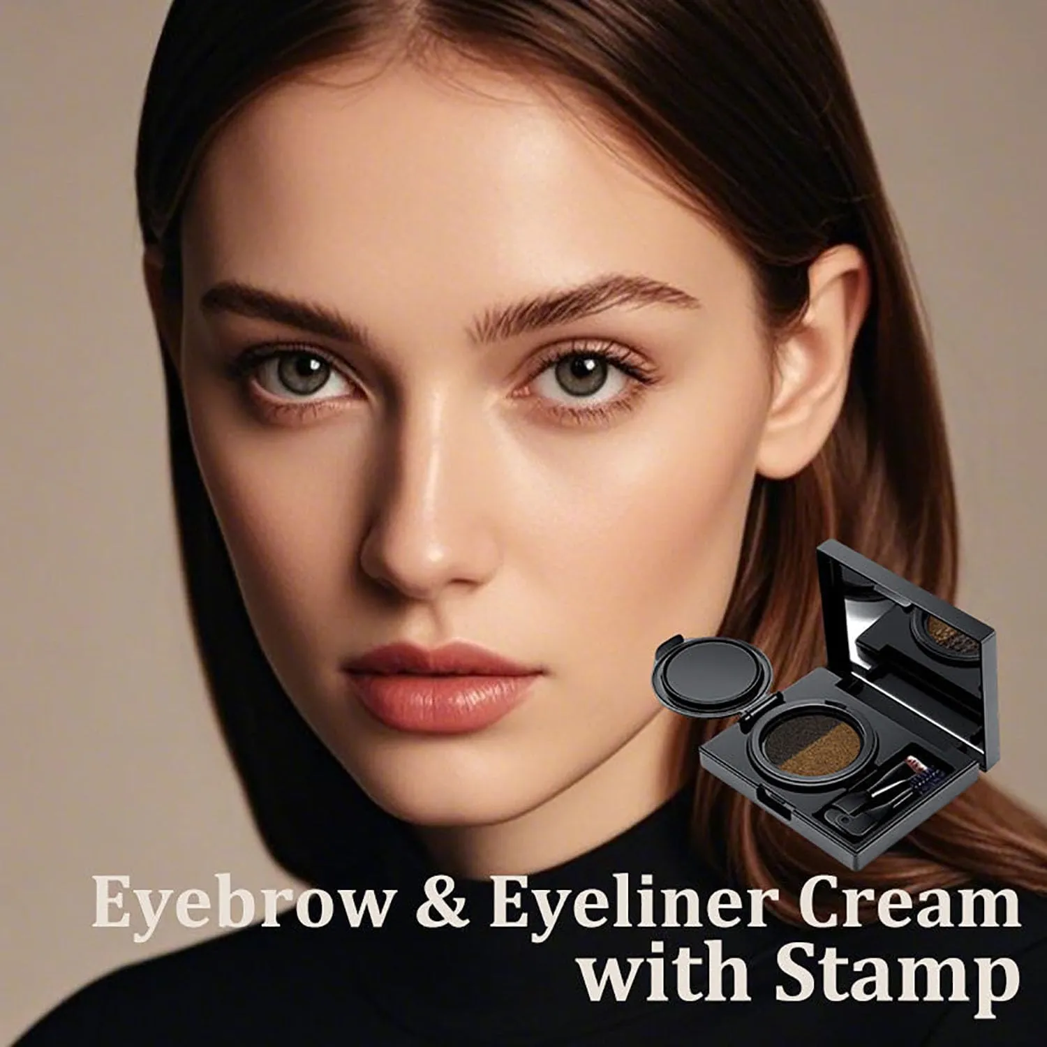 Eyebrow & Eyeliner Cream with Stamp,Eyebrow Stencil Kit for Women with Double Ended Brush,Eyebrow Stencil Kit for Women Stamp,Eyebrow Stencil Kit for Women Water Proof (01 02)