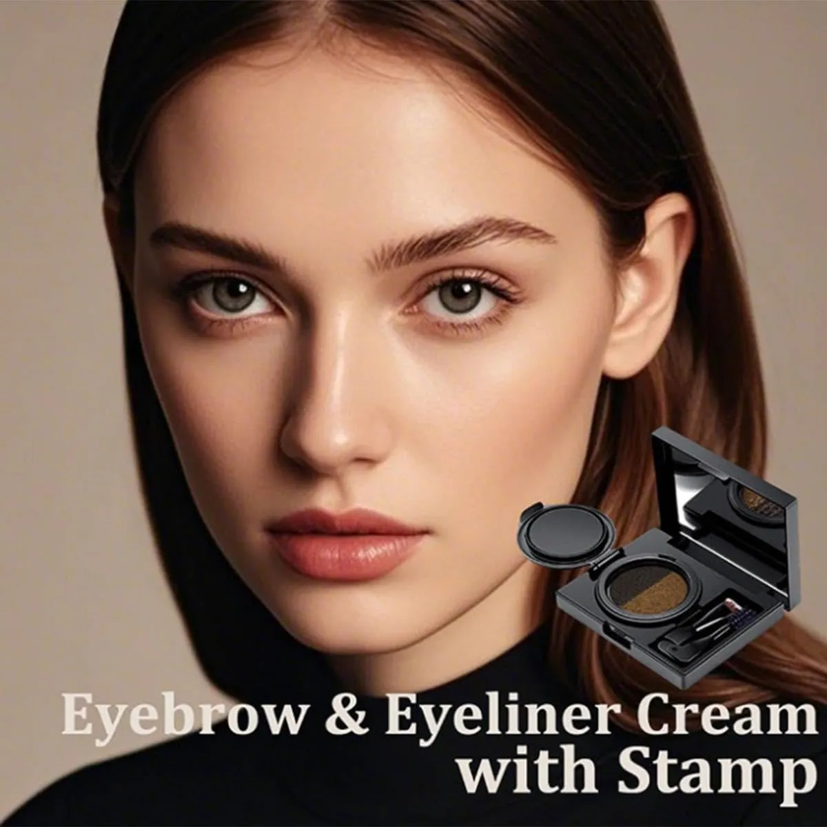 Eyebrow & Eyeliner Cream with Stamp,Multi-functional Double-Headed Eyeliner Stamp,2 in 1 Waterproof Brow Powder Eyeliner Cream with Brush,Double Color Air Cushion Eyebrow Cream Smudge-proof (01Gray)