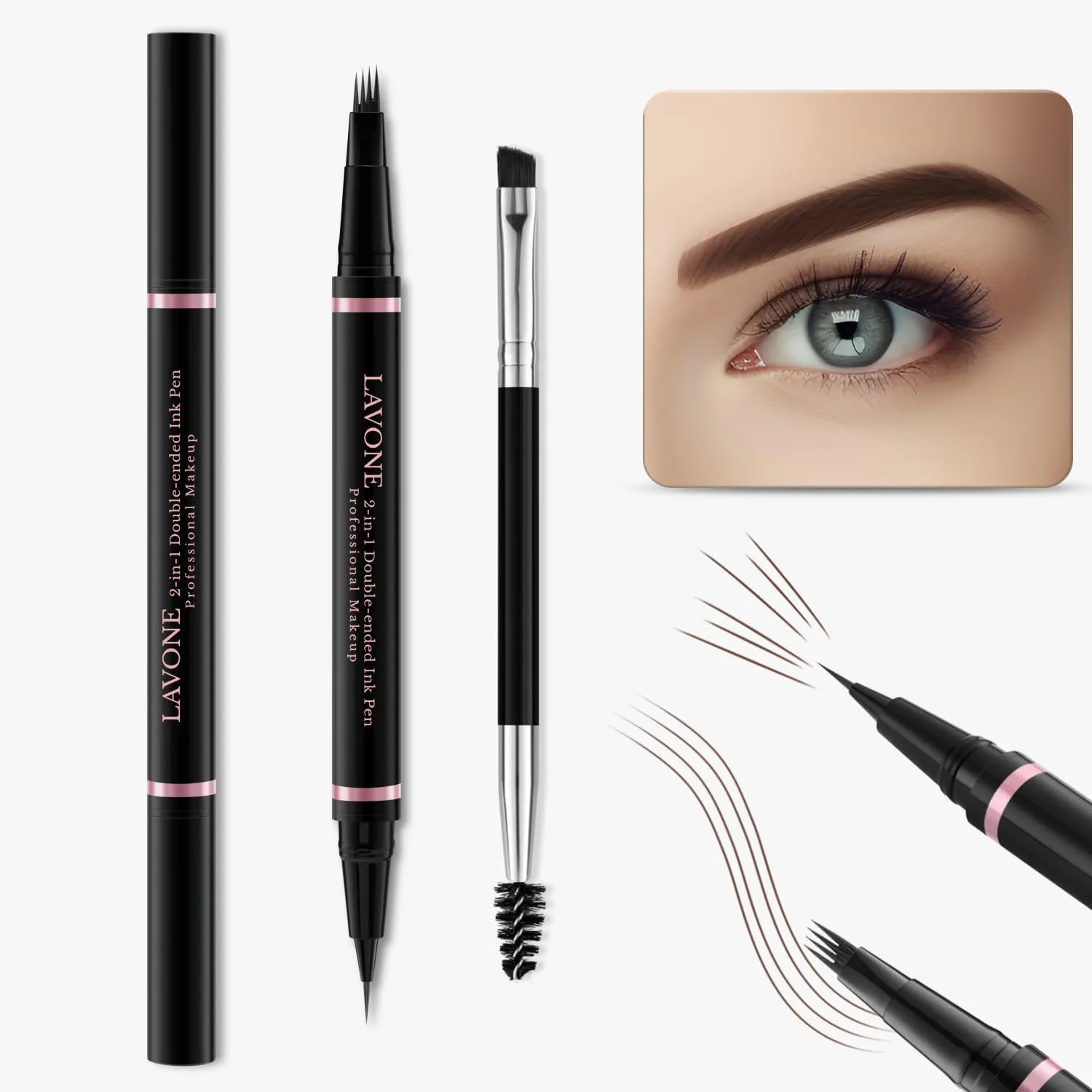 Eyebrow Pen Makeup Kit, with 4 Tip Waterproof Microblading Eyebrow Pencil, Eyeliner, Eyebrow Pomade and Dual-ended Eyebrow Brush, Brow Pencil Eyebrow Kit for Natural Looking - Dark Coffee