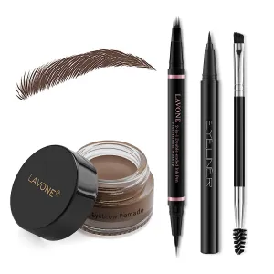 Eyebrow Pen Set, with Waterproof 4 Tip Microblading Eyebrow Pen, Eyebrow Pomade, Eyeliner and Dual-ended Eyebrow Brush, Brow Pencil Kit for Natural Eyebrows - 09 Dark Brown