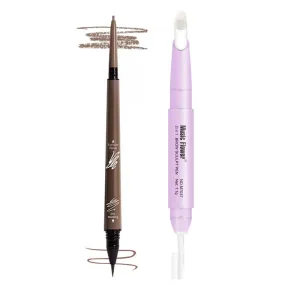 Eyebrow Pencil - 2 Pack Brown Dual Ended Liqude Eyebrow Pen with Brush & Eyebrow Wax Pen, Waterproof Smudge Proof Long Lasting, Eyebrow Waxing Shaping Eye Makeup Kit