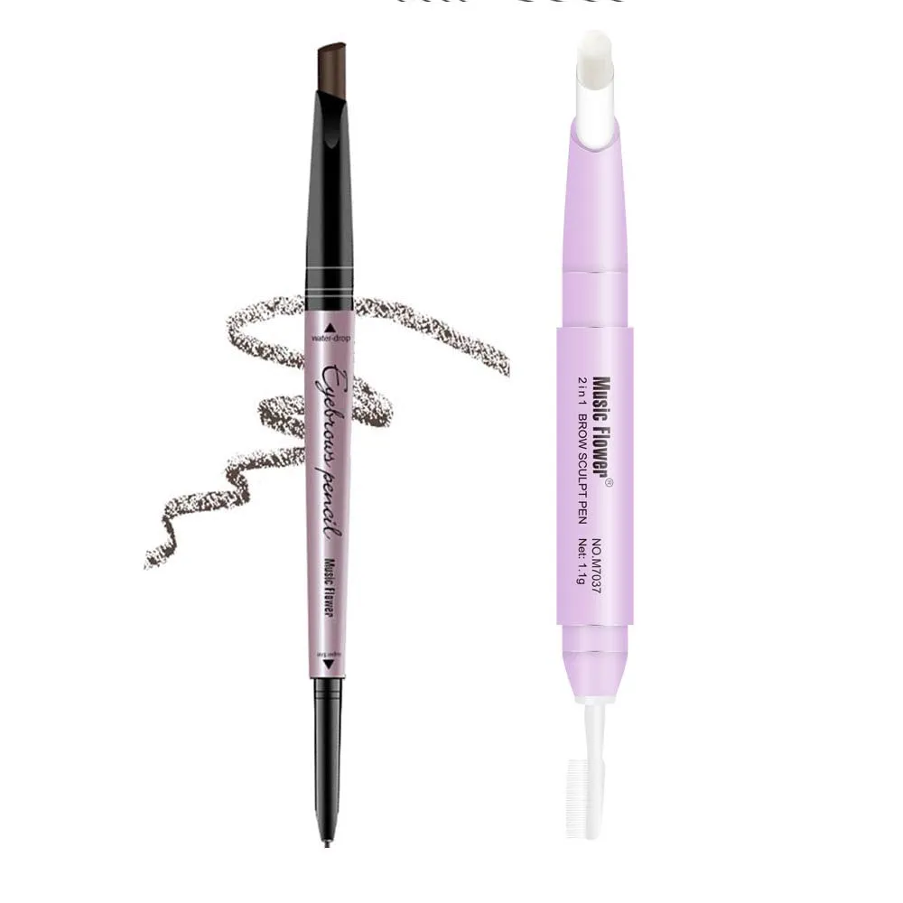 Eyebrow Pencil - Black Dual Ended Brow Pen & Eyebrow Wax Pen, Waterproof Smudge Proof Long Lasting Eyebrow Pen, Eyebrow Waxing Shaping Clear Eye Makeup Kit