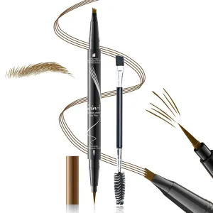 Eyebrow Pencil Eyebrow Microblading Pen with Eyebrow Brush - Eyebrow Pen 2-in-1 Dual-Ended Eye Brow Pencils with 4-Fork-Tip & Precise Brush-Tip, Waterproof Natural Eyebrow Hair (Light Brown)