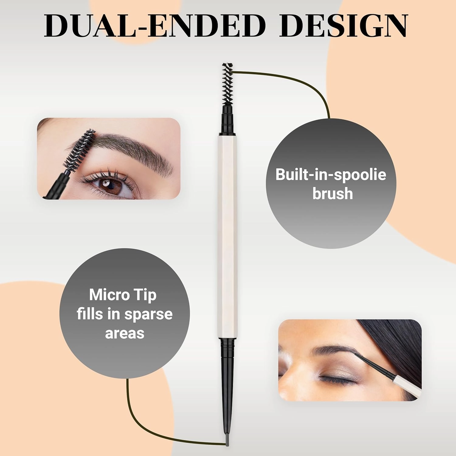 Eyebrow Pencil Make Up for Women - Long-lasting and Waterproof Eyebrow Pencil by Lauren Cruz - Dual-Ended Eyebrow Pen with Micro-tip and Spoolie -Fuller Look Brow Pencil - Obsidian