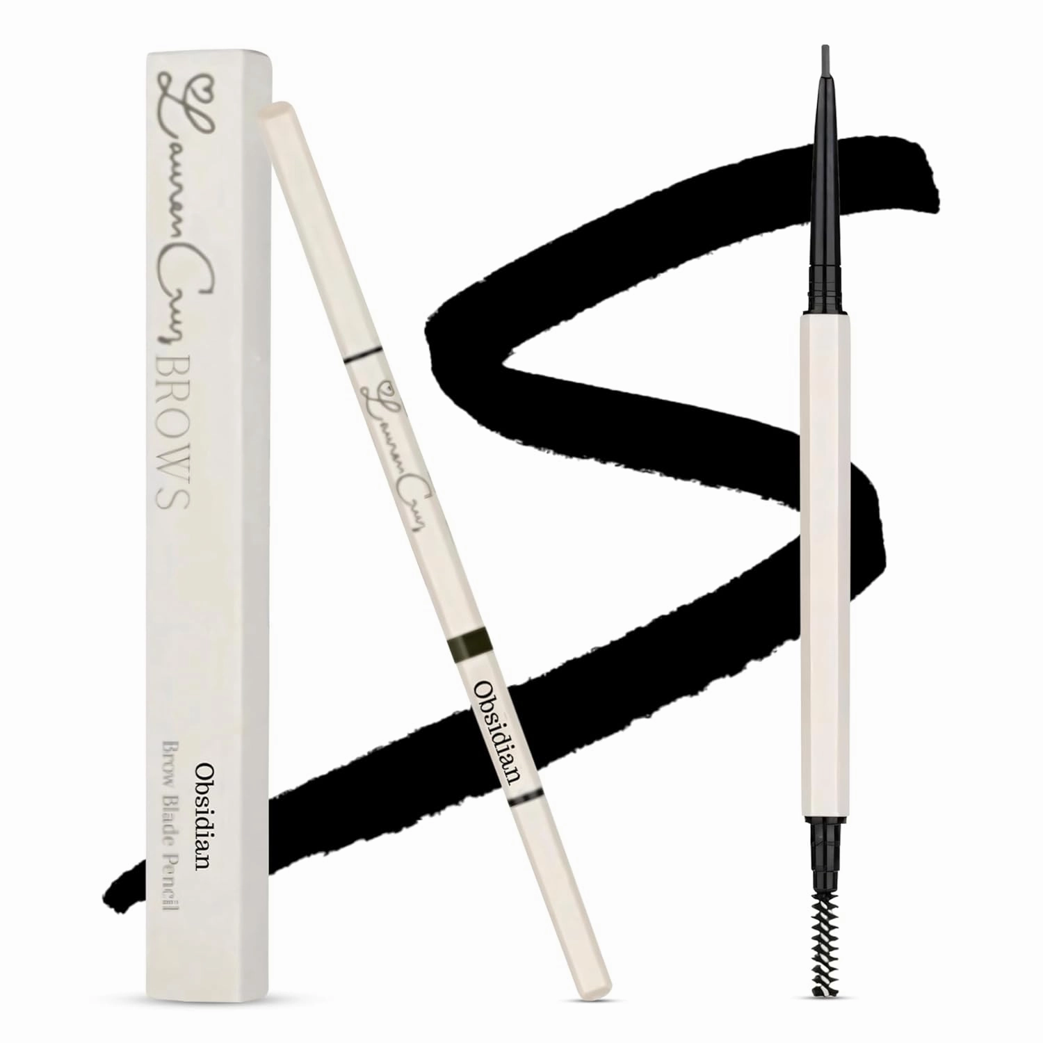 Eyebrow Pencil Make Up for Women - Long-lasting and Waterproof Eyebrow Pencil by Lauren Cruz - Dual-Ended Eyebrow Pen with Micro-tip and Spoolie -Fuller Look Brow Pencil - Obsidian