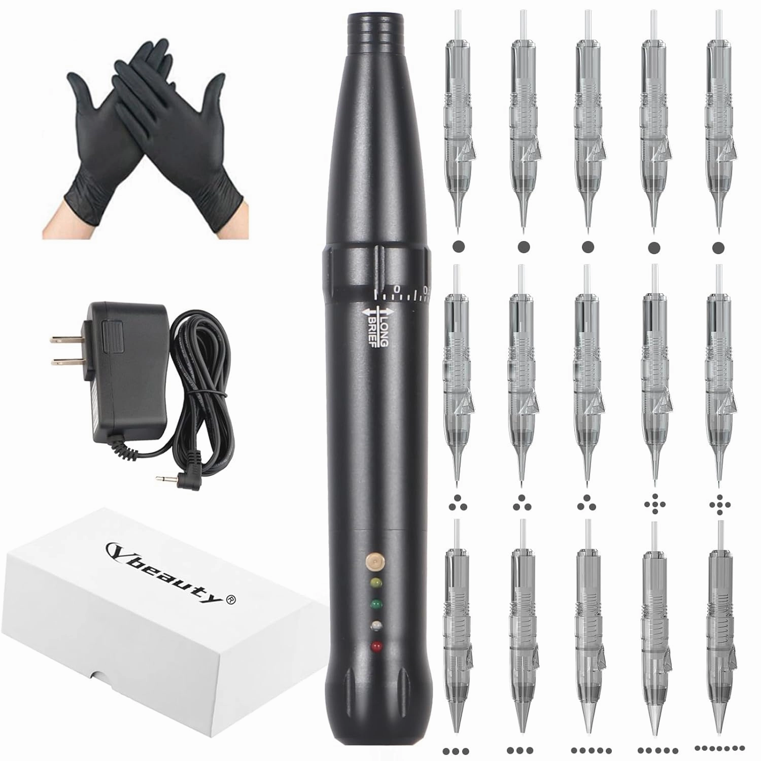 Eyebrow Tattoo Machine Kit - Micropigmentation Eyeliner Pen with 15pcs Cartridges Needles for Brow Eyeliner Lip Microblading (Black)