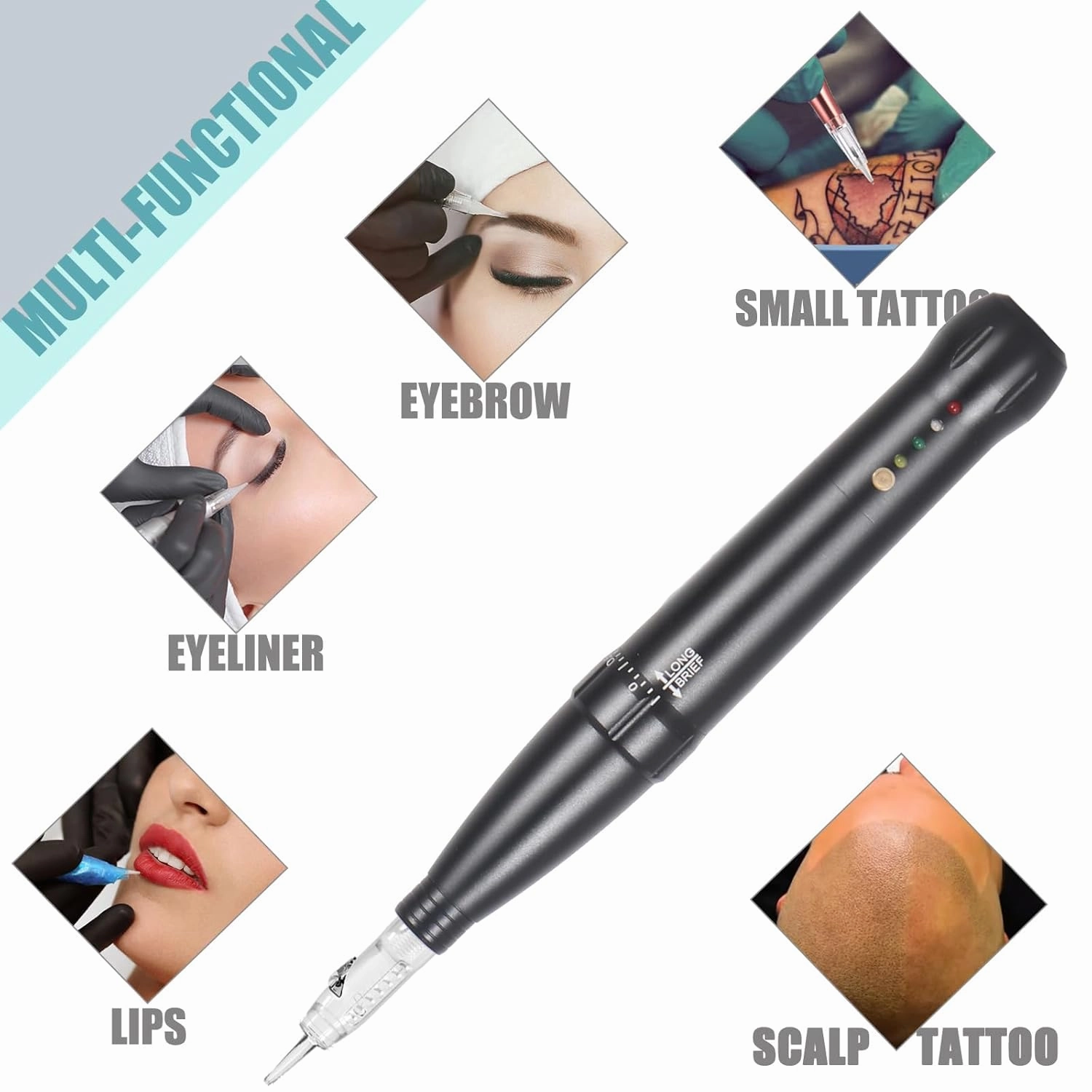 Eyebrow Tattoo Machine Kit - Micropigmentation Eyeliner Pen with 15pcs Cartridges Needles for Brow Eyeliner Lip Microblading (Black)