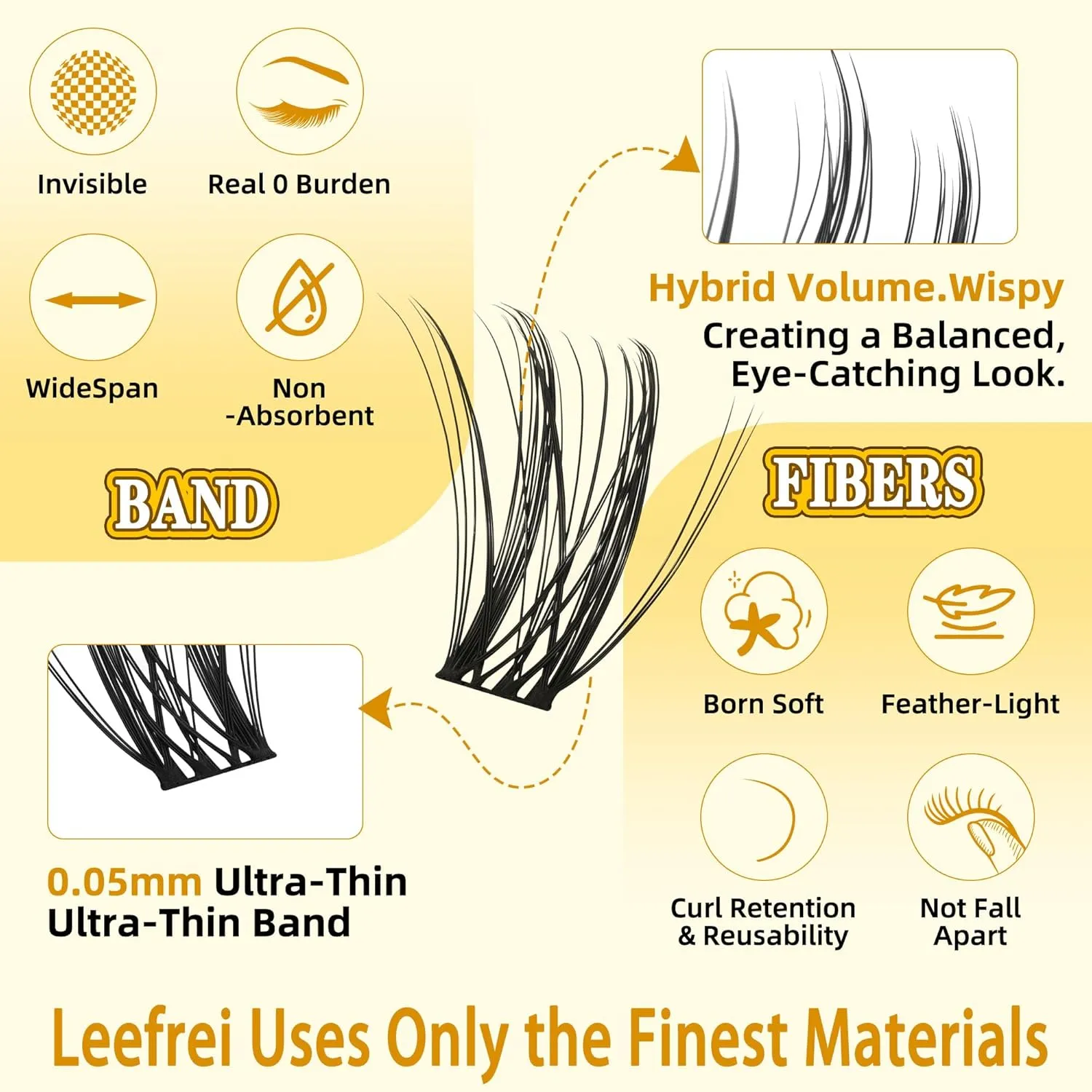 Eyelash Clusters 10-18mm Wispy Eyelash Clusters D Curl DIY Cluster Lash Extension Kit Individual Lashes Kit With Bond & Seal, Glue Remover, Tweezers(LF03 Lashes Set)