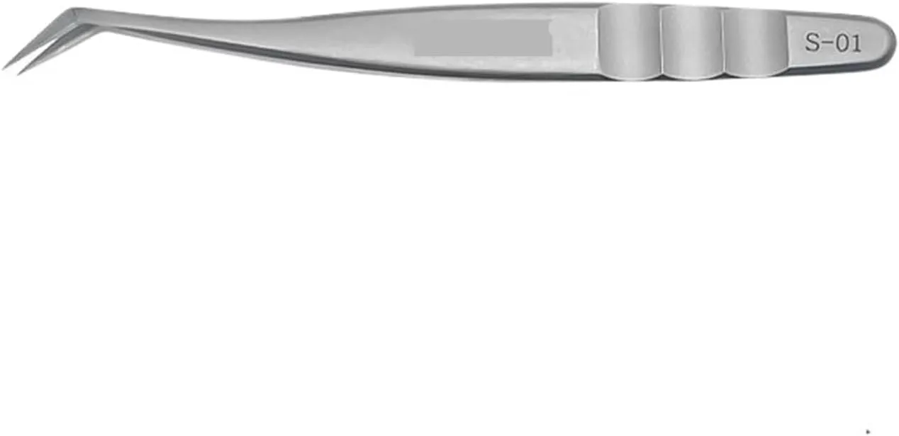Eyelash Extension Tweezers Stainless Steel Eyebrow Precision Tweezers Fiber Tip Volume Isolation Lashes Extension Tweezer(Silver S-01 Tweezer)