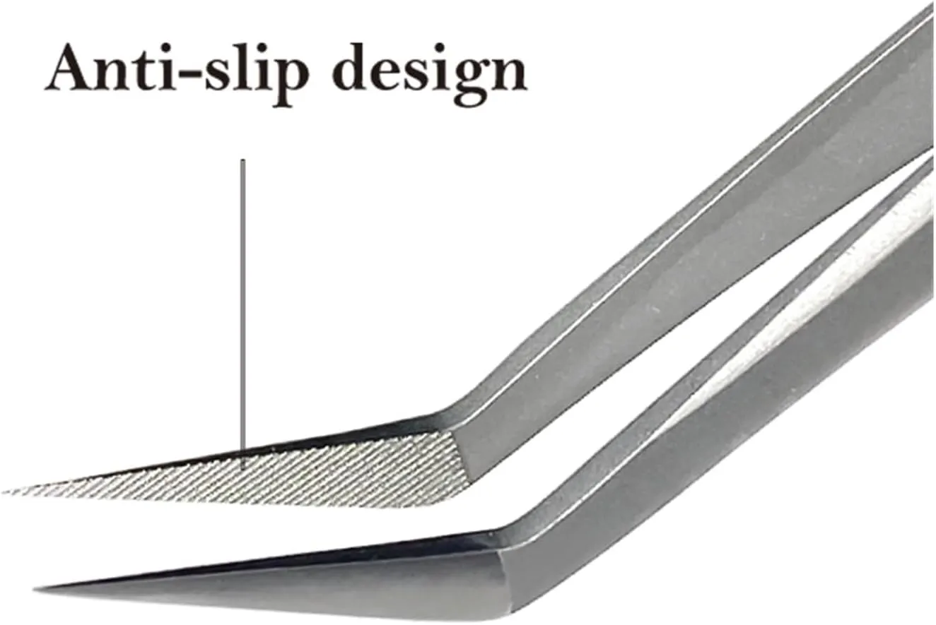 Eyelash Extension Tweezers Stainless Steel Eyebrow Precision Tweezers Fiber Tip Volume Isolation Lashes Extension Tweezer(Silver S-01 Tweezer)