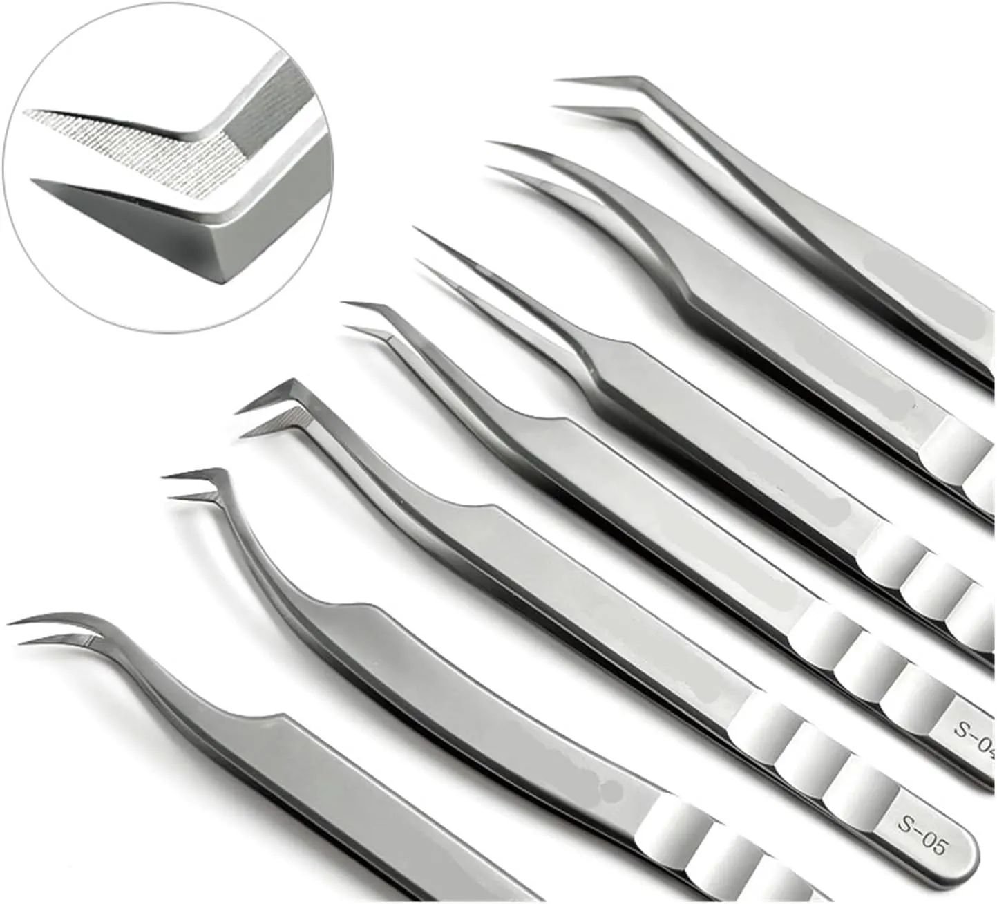 Eyelash Extension Tweezers Stainless Steel Eyebrow Precision Tweezers Fiber Tip Volume Isolation Lashes Extension Tweezer(Silver S-01 Tweezer)