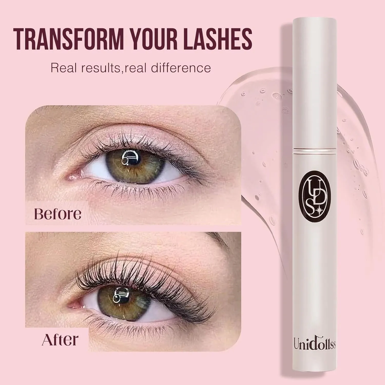 Eyelash Growth Serum for Thicker,Longer lash and Eyebrow Unidollss Lash Serum for Eyelash Growth Visible Results in 4 Weeks Lash Enhancing Treatment with Nourishing Botanical,Vegan & Cruelty-Free 3ml
