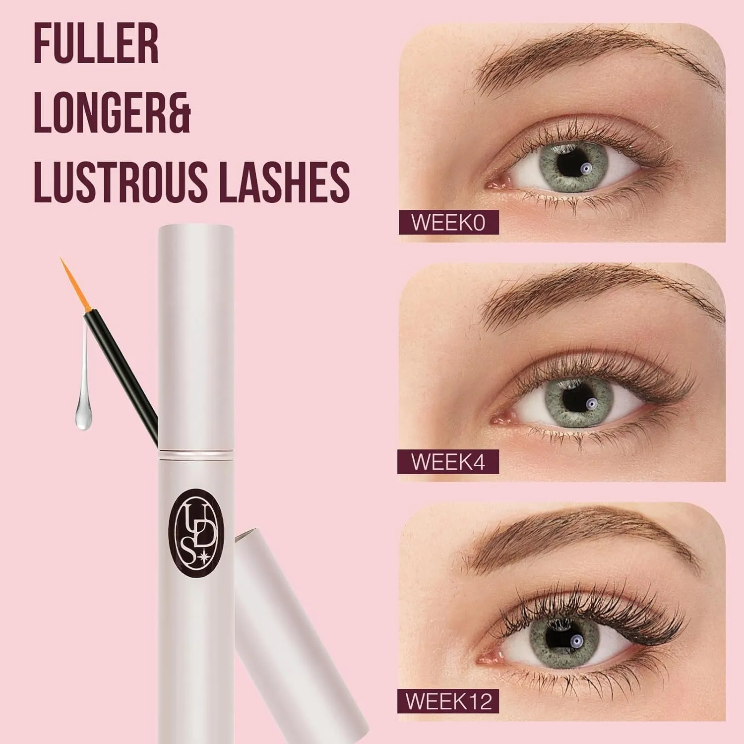 Eyelash Growth Serum for Thicker,Longer lash and Eyebrow Unidollss Lash Serum for Eyelash Growth Visible Results in 4 Weeks Lash Enhancing Treatment with Nourishing Botanical,Vegan & Cruelty-Free 3ml