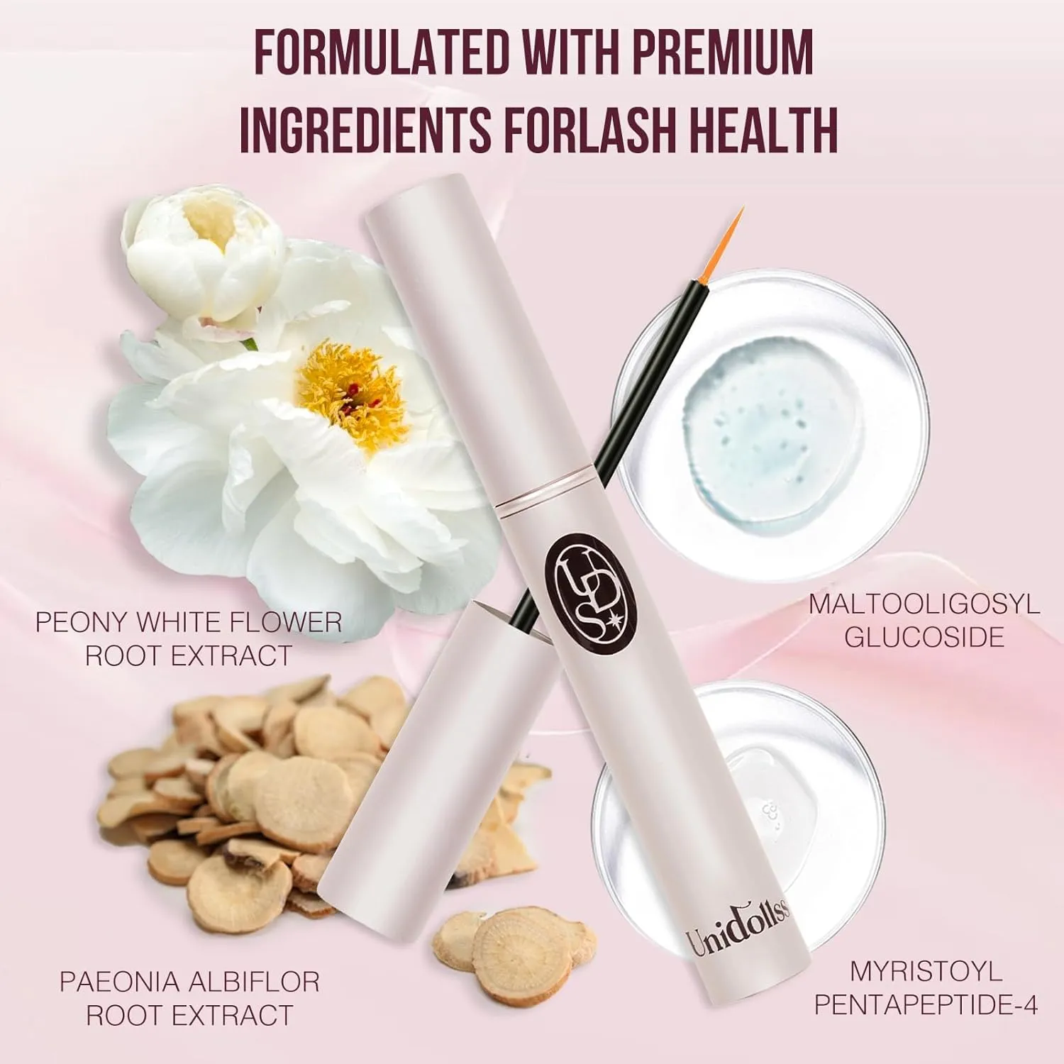 Eyelash Growth Serum for Thicker,Longer lash and Eyebrow Unidollss Lash Serum for Eyelash Growth Visible Results in 4 Weeks Lash Enhancing Treatment with Nourishing Botanical,Vegan & Cruelty-Free 3ml