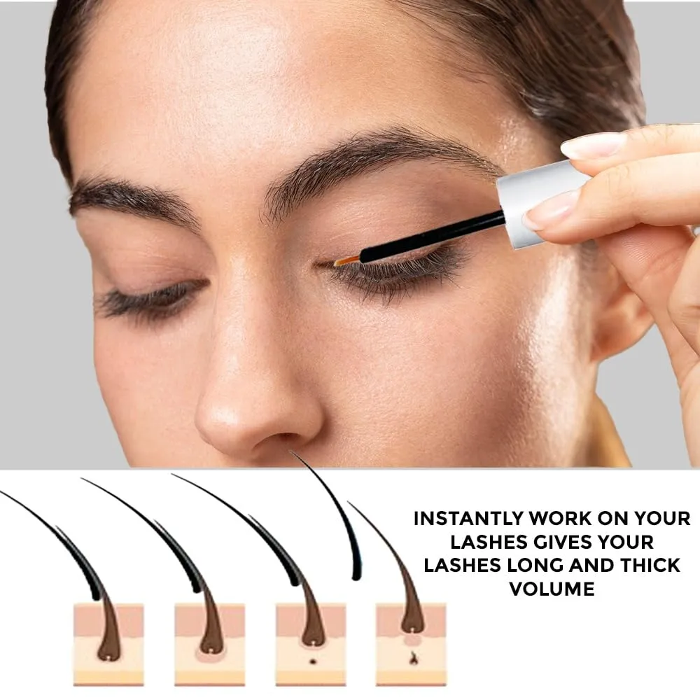 Eyelash Growth Serum - with Instant Lash Volume Effect. Eyebrow Growth Treatment. Dermatologist Approved Lash Enhancing Serum 2-4 Weeks (5ml Large Size) 6 months Use. Organic, Vegan & Cruelty-Free