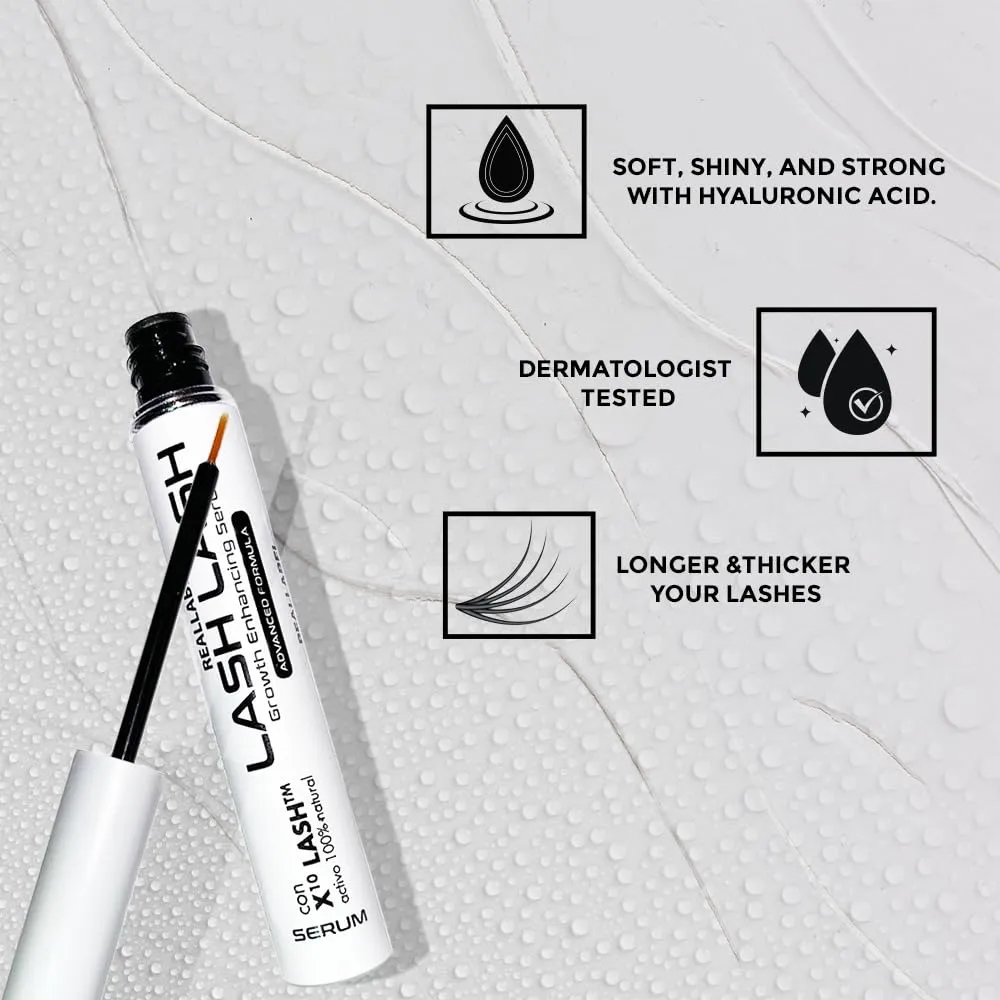 Eyelash Growth Serum - with Instant Lash Volume Effect. Eyebrow Growth Treatment. Dermatologist Approved Lash Enhancing Serum 2-4 Weeks (5ml Large Size) 6 months Use. Organic, Vegan & Cruelty-Free