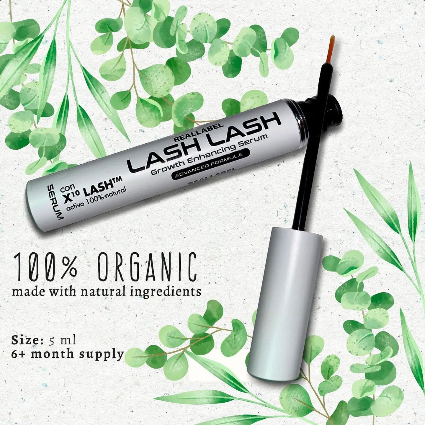 Eyelash Growth Serum - with Instant Lash Volume Effect. Eyebrow Growth Treatment. Dermatologist Approved Lash Enhancing Serum 2-4 Weeks (5ml Large Size) 6 months Use. Organic, Vegan & Cruelty-Free