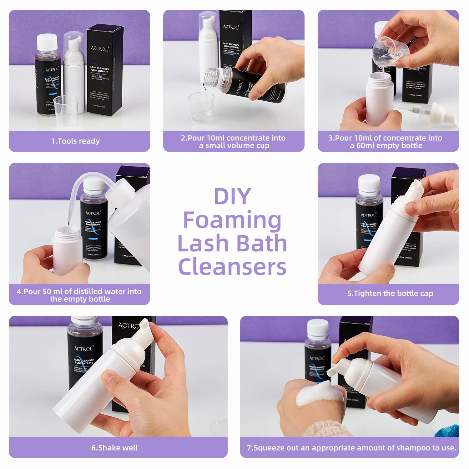 Eyelash Cleanser Concentrate 100ml Lavender Professional Lash Shampoo Foaming Cleanser DIY Paraben & Sulfate Free Non-lrritating Wash for Extensions Lashes with Salon Home Care-Makes 20 Bottles
