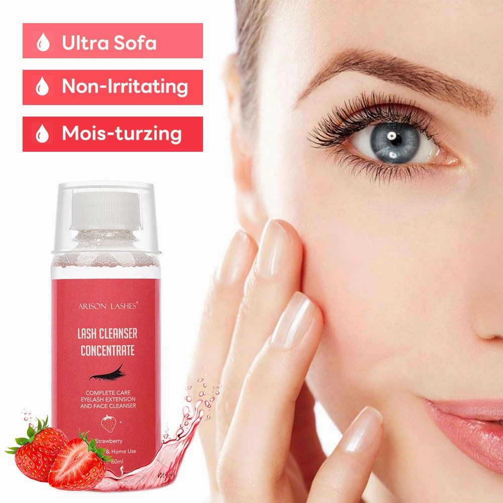 Eyelash Cleanser Concentrate 60ml Professional Lash Extensions Shampoo Natural Foaming Cleanser for Extensions Lashes with Salon Home Care-Makes 12 Bottles 60ml Eyelash Shampoo (strawberries)
