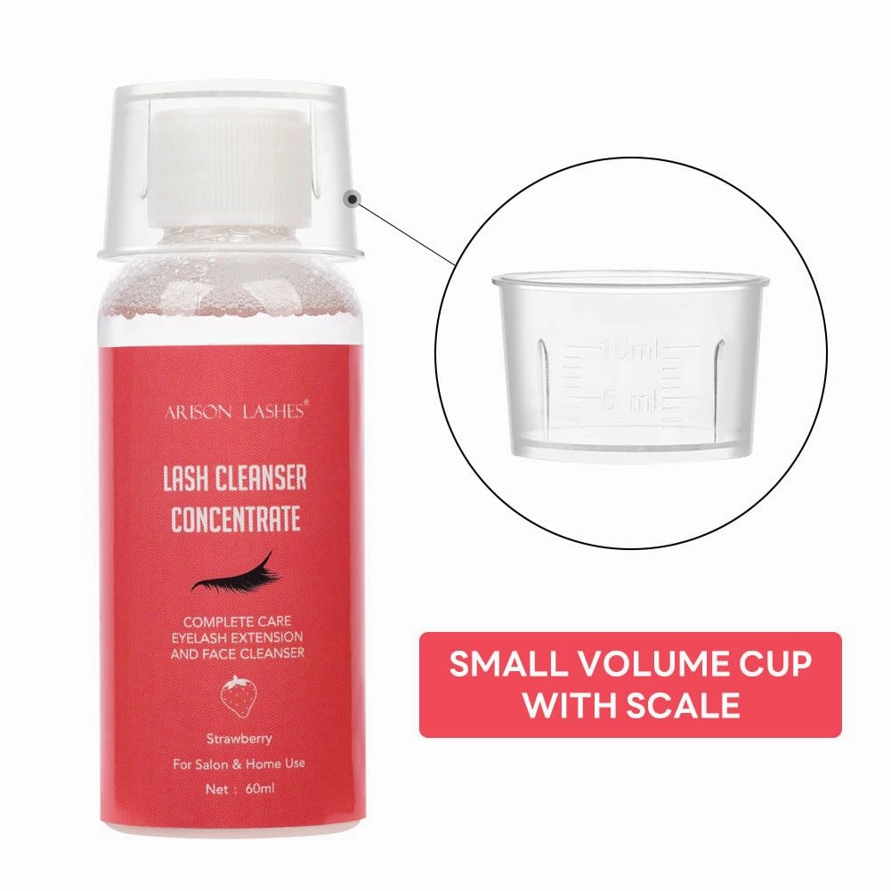 Eyelash Cleanser Concentrate 60ml Professional Lash Extensions Shampoo Natural Foaming Cleanser for Extensions Lashes with Salon Home Care-Makes 12 Bottles 60ml Eyelash Shampoo (strawberries)