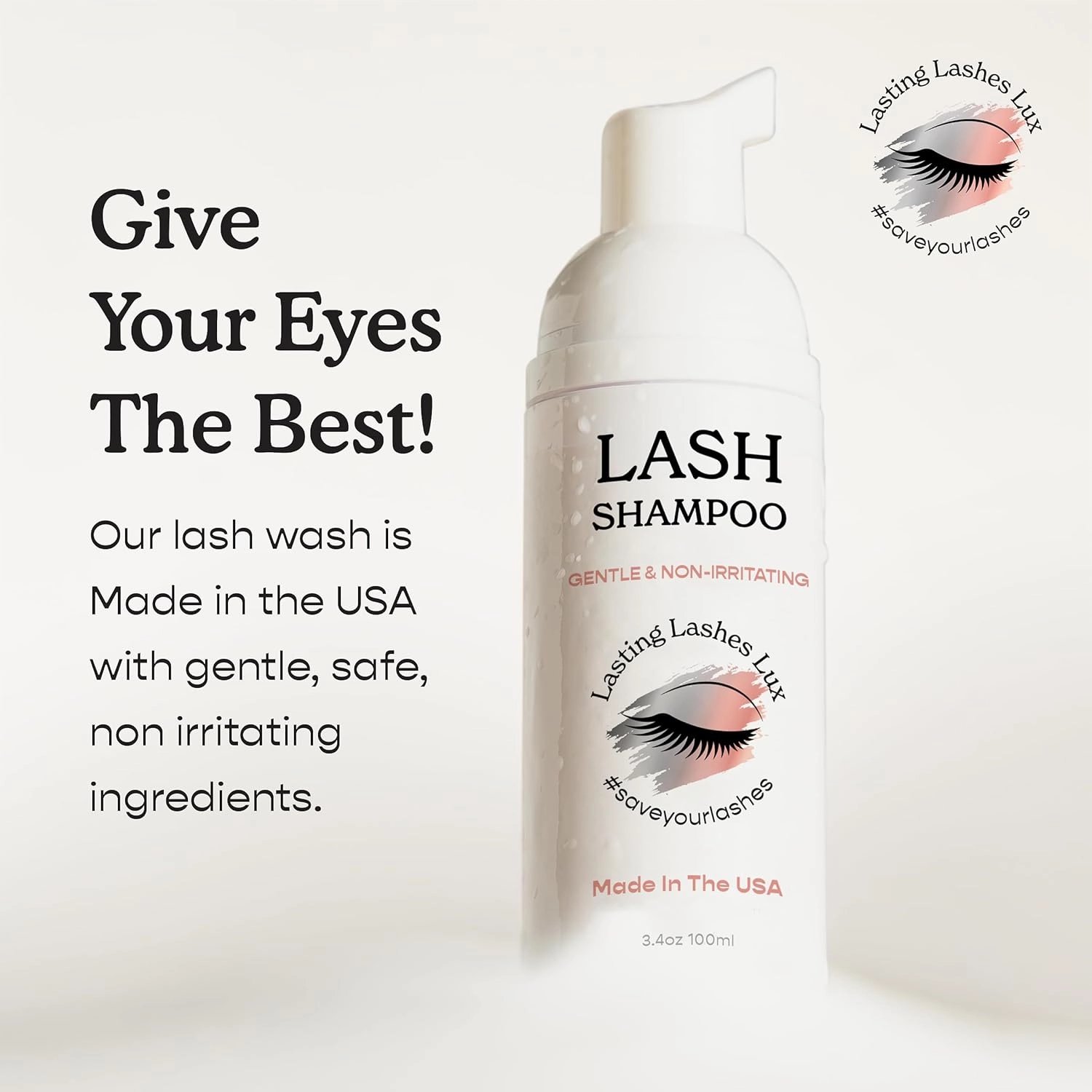 Eyelash Extension Shampoo,100ml 3.4 fl. Oz Lash Cleaner, Eyelid & Eyebrow Foaming Cleanser, Lash Wash for Eyelash Extensions, Non-Irritating 100% Natural, Sensitive Formula for Lash Extension Home Use