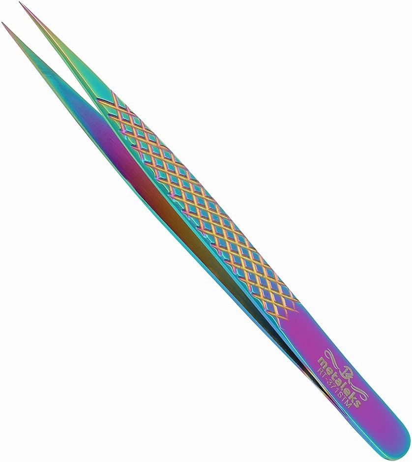 Eyelash Extension Tweezers Set of 3 Japanese Steel Straight Curved 45 Degree Angled Tip Volume Tweezers. (Multi Titanium Coated)