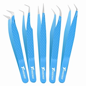 Eyelash Extensions Tweezers Professional Lash Tweezers for Volume, Isolation - Stainless Steel Hand Calibrated Straight/Curved & Angled Tips Precision Tweezers Set 5Pcs
